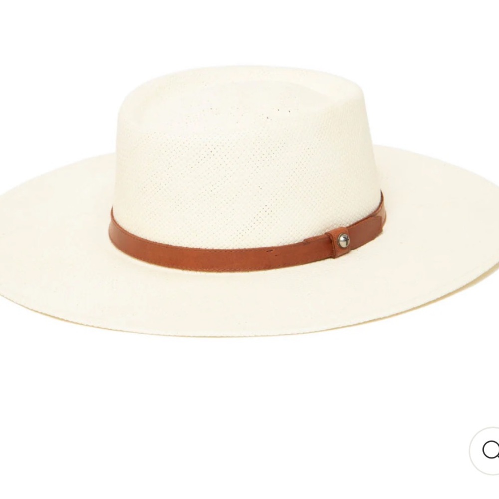 Frye Cream Wide-Brim Straw Fedora with Brown Leather Band
